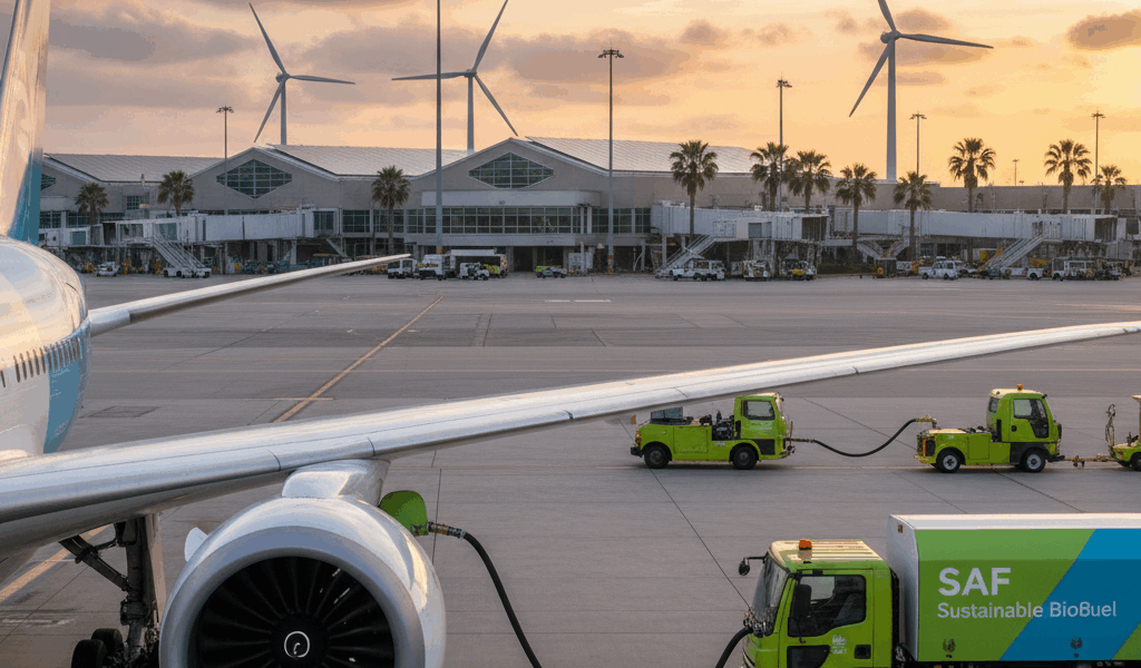 Sustainable aviation fuel being pumped into aircraft