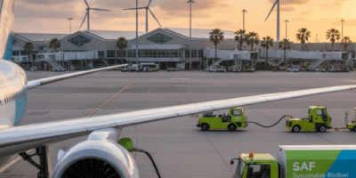 Sustainable aviation fuel being pumped into aircraft