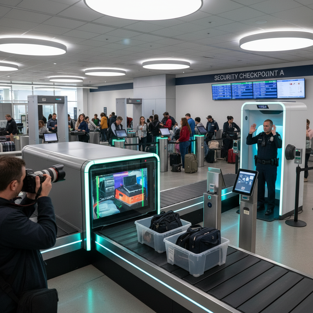 Airport security checkpoint with TSA screening