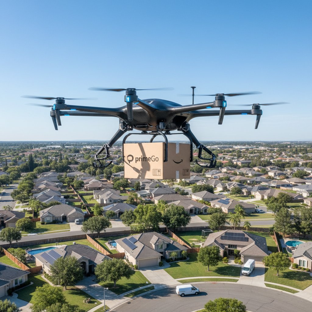 Commercial delivery drone carrying package