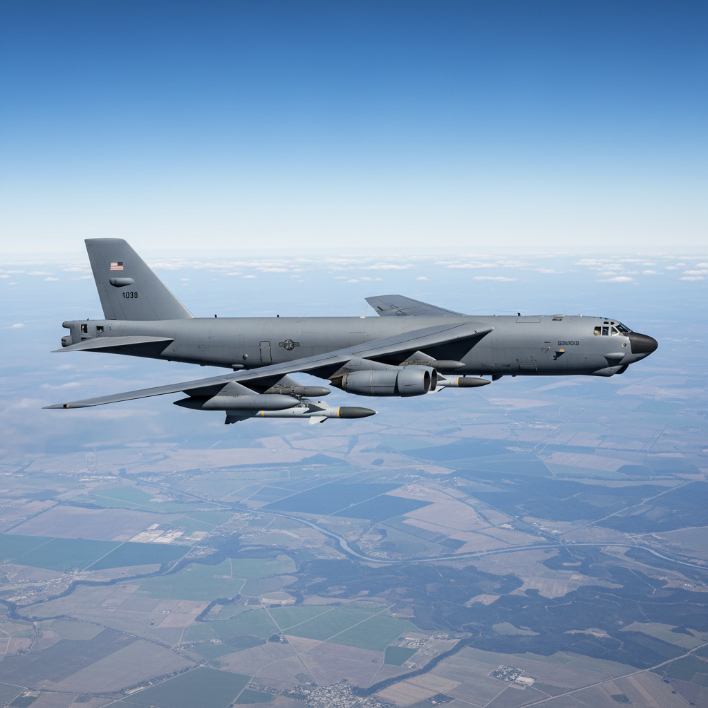 B-52 Stratofortress bomber carrying missiles weapons